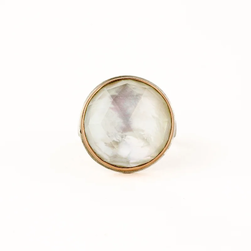 handcrafted raw crystal pendant Rock Crystal & MOP Ring