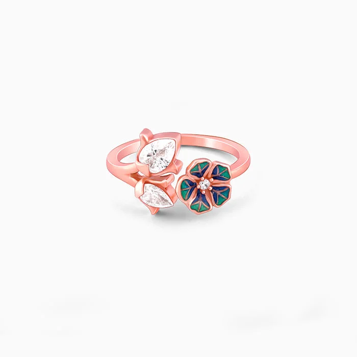 handcrafted gemstone ring women Rose Gold Bell Mallow open rings
