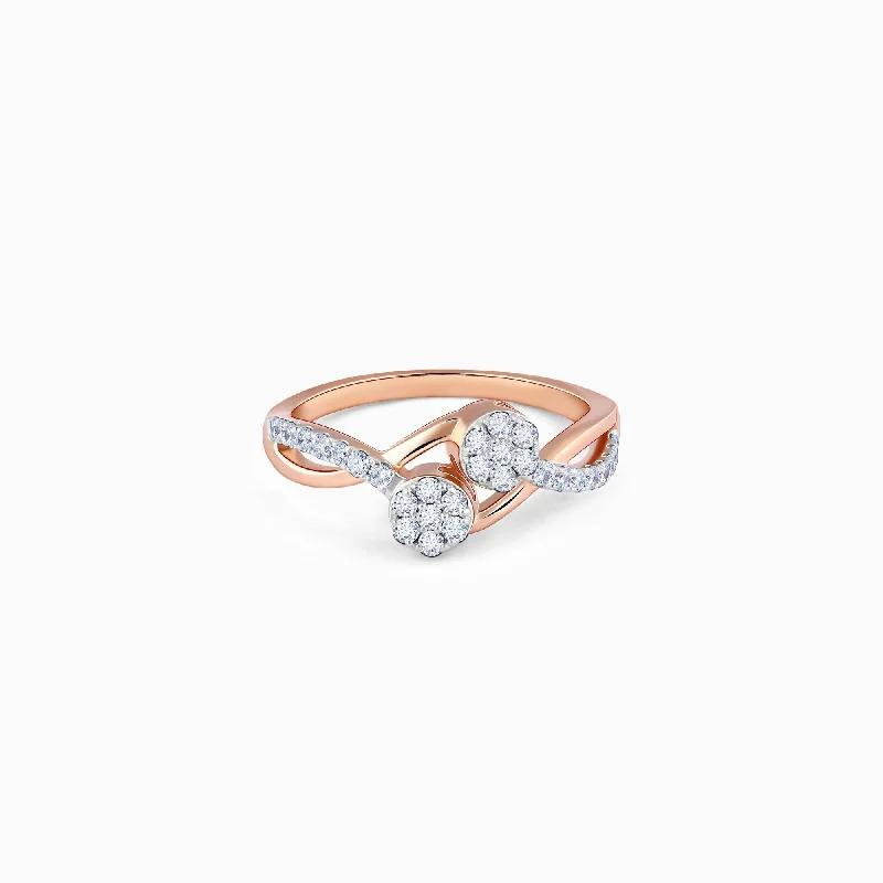 hammered gold stacking rings Rose Gold Dual Wavy Diamond Ring