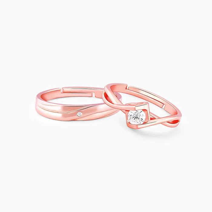 sapphire engagement ring halo Rose Gold Two As One Couple Rings