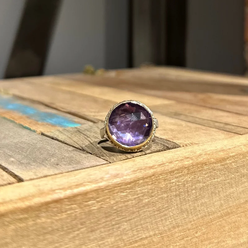 real peridot gemstone ring Round Rose Cut Amethyst Ring