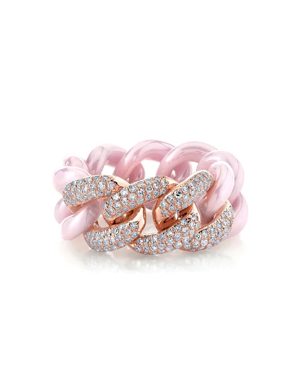 tiny star constellation bracelet Triple Pavé Pink Ceramic Essential Link, 18K Rose Gold Ring tiny star constellation bracelet Triple Pavé Pink Ceramic Essential Link, 18K Rose Gold Ring