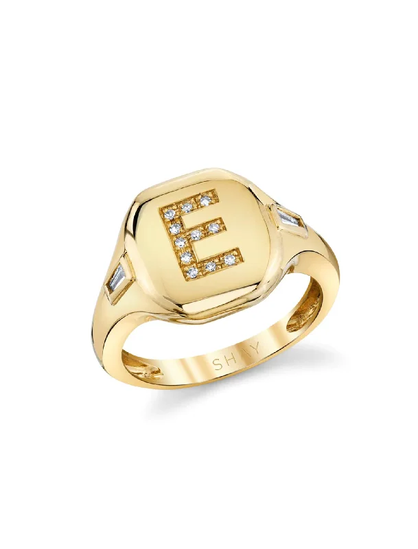 adjustable infinity charm bracelet Letter E Initial, 18K Yellow Gold + Diamond Pinky Ring adjustable infinity charm bracelet Letter E Initial, 18K Yellow Gold + Diamond Pinky Ring