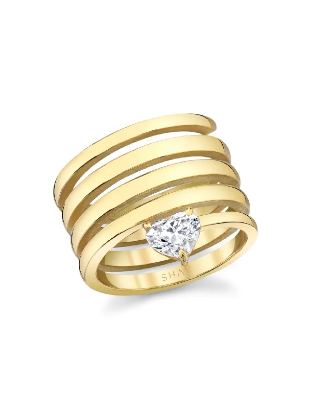 real zircon gemstone bracelet Spiral Diamond Heart, 18K Yellow Gold Ring