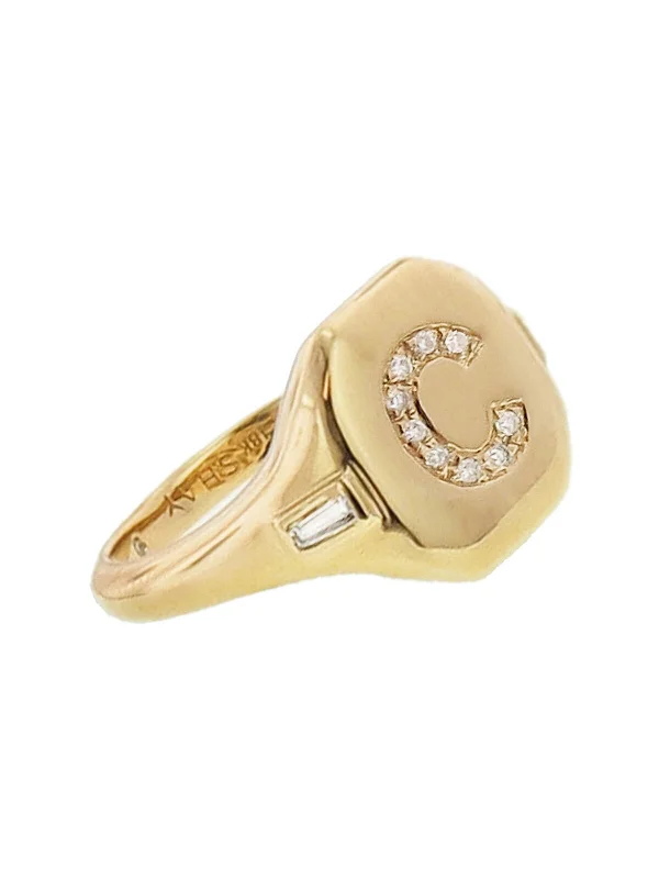 handmade copper wire ring Side Diamond Accents Initial Yellow Gold Pinky Ring
