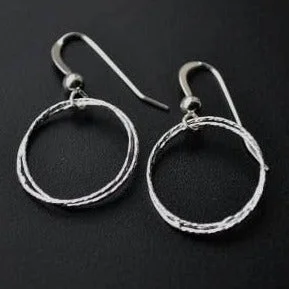 thin silver chain necklace Silver Circle Diamond Cut Earrings