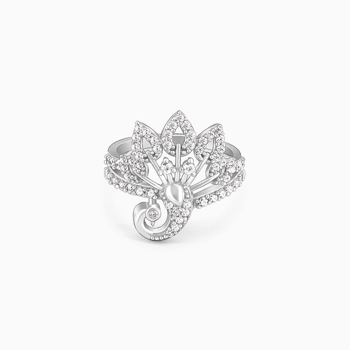 personalized silver cuff bracelet Silver Peacock On a Throne Ring