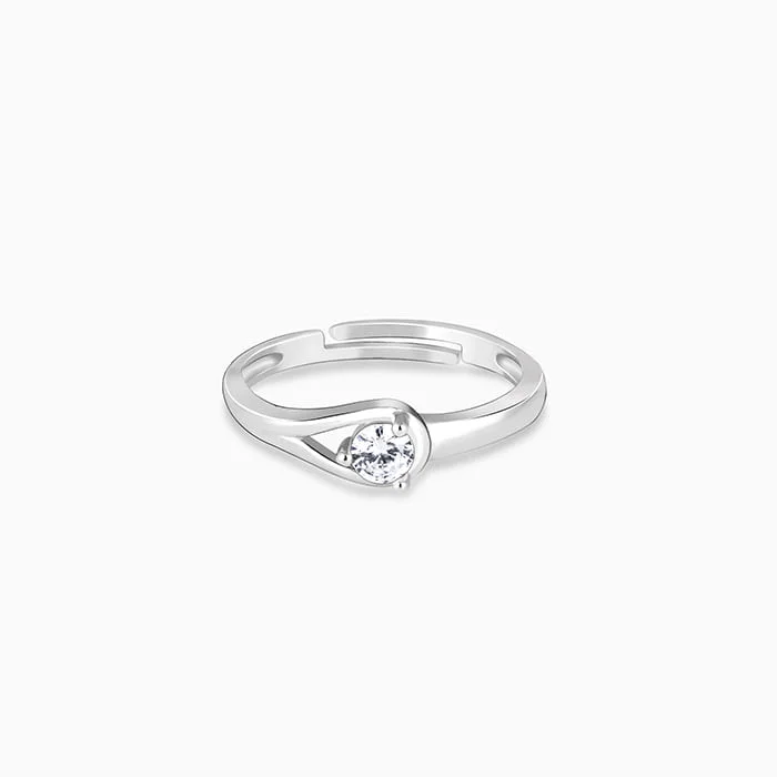 simple engraved wedding ring Silver Pear Hoop Ring