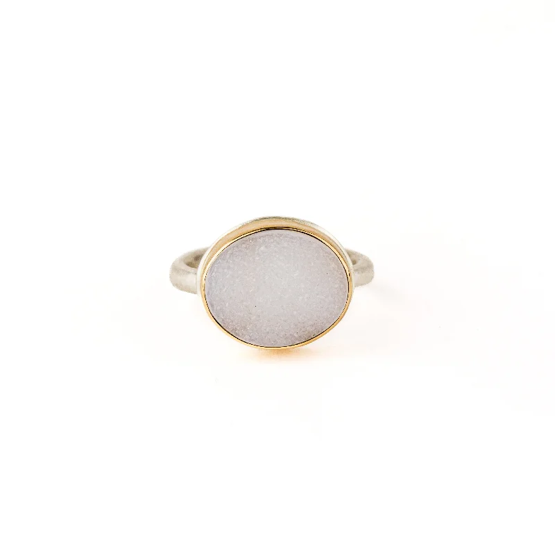 vintage lock and key necklace Small Oval White Druzy