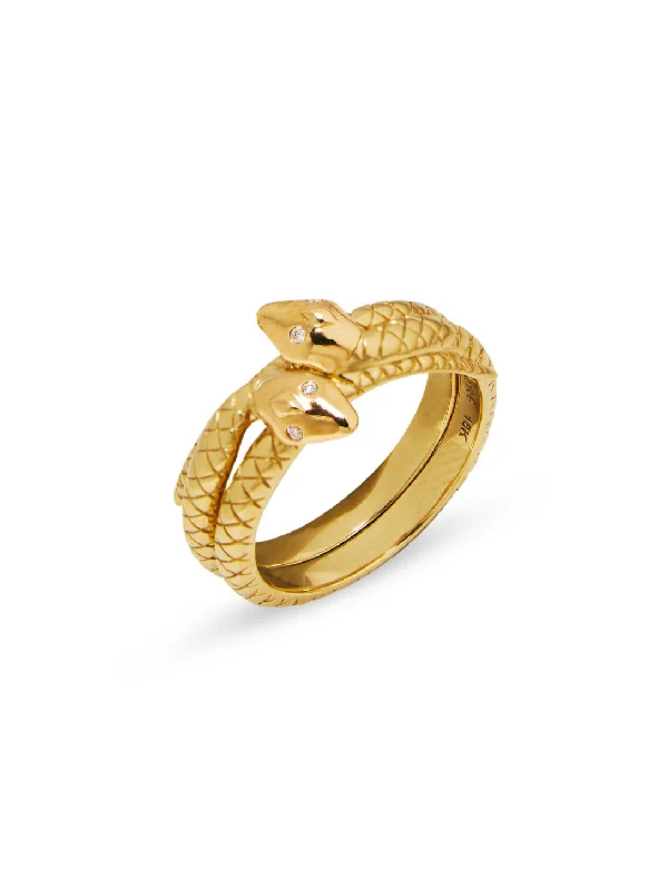 rose gold ring with diamonds Snake Bookend Yellow Gold Ring