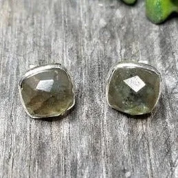 bold statement ring chunky Silver Cushion Stud Earrings - Labradorite