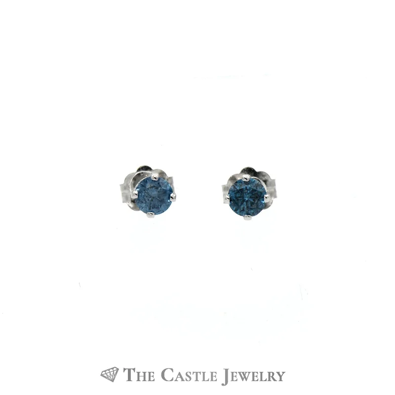 sterling silver arrow ring Sparkling Blue Diamond Stud Earrings in 14K White Gold