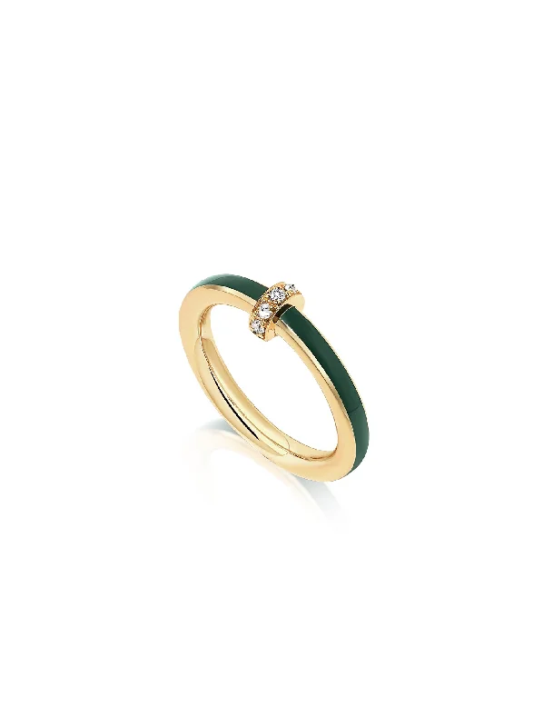 dainty gemstone drop earrings Idris, 18K Yellow Gold, Diamond + Green Enamel Ring