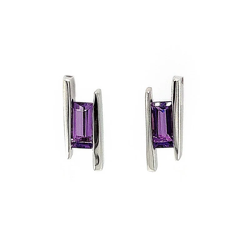 modern hexagon stud earrings Amethyst Earrings