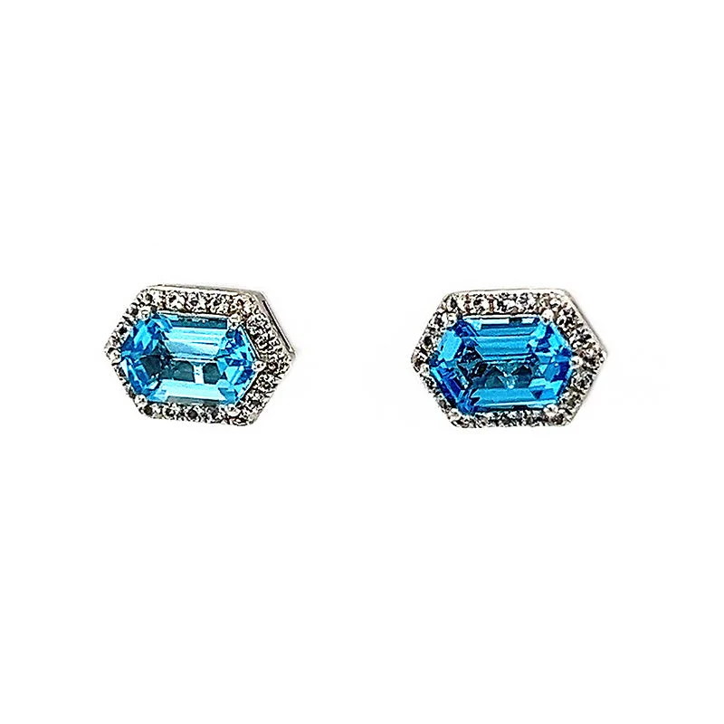 silver-plated bar necklace Blue and White Topaz Earrings