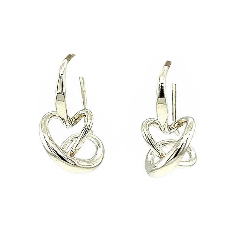 adjustable braided rope ring Sterling Silver Heart Drop Earrings