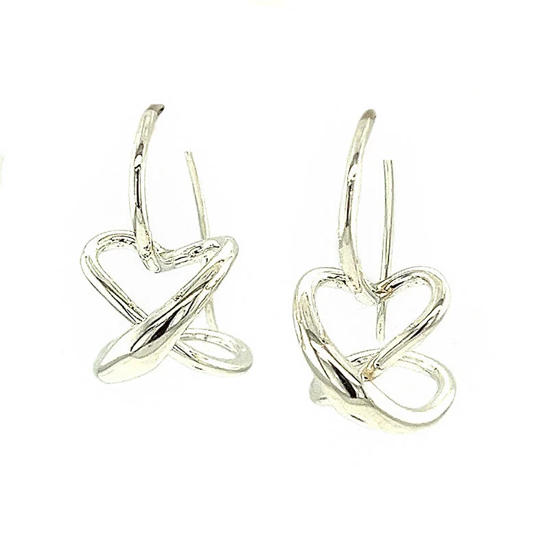 unique tribal silver ring Sterling Silver Large Heart Drop Earrings