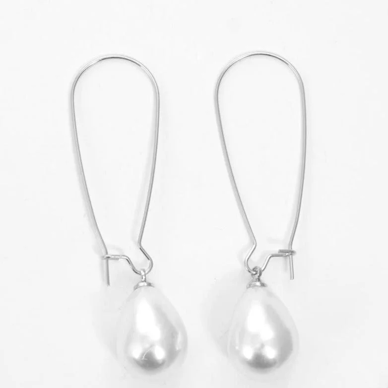 hypoallergenic earrings for sensitive ears Teardrop Pearl Kidney Silver Wire Earrings