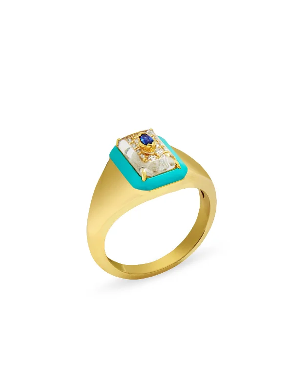 dainty pearl and diamond ring The Blue Jay Rabbit Pinky Yellow Gold Ring