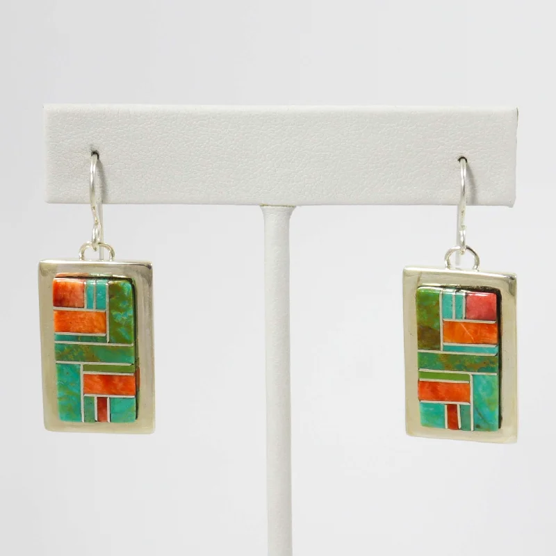 handcrafted crystal quartz ring Turquoise and Shell Inlay Earrings