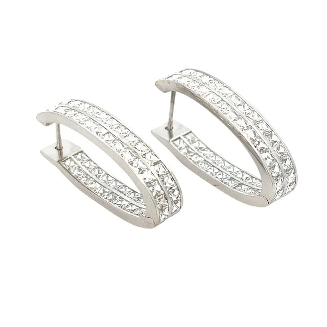 classic diamond hoop earrings Two Row Diamond Elongated Earrings