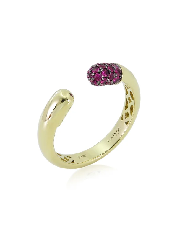 vintage art deco bracelet Tube, 14K Yellow Gold + Ruby Ring
