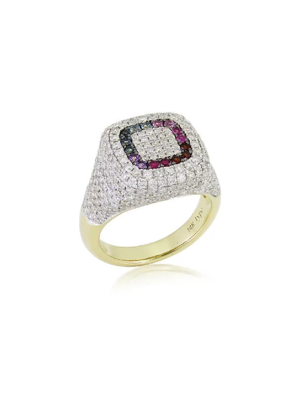 silver moon and star pendant The 11th Rainbow, 14K Yellow Gold, Multi-Gemstone + Diamond Signet Ring