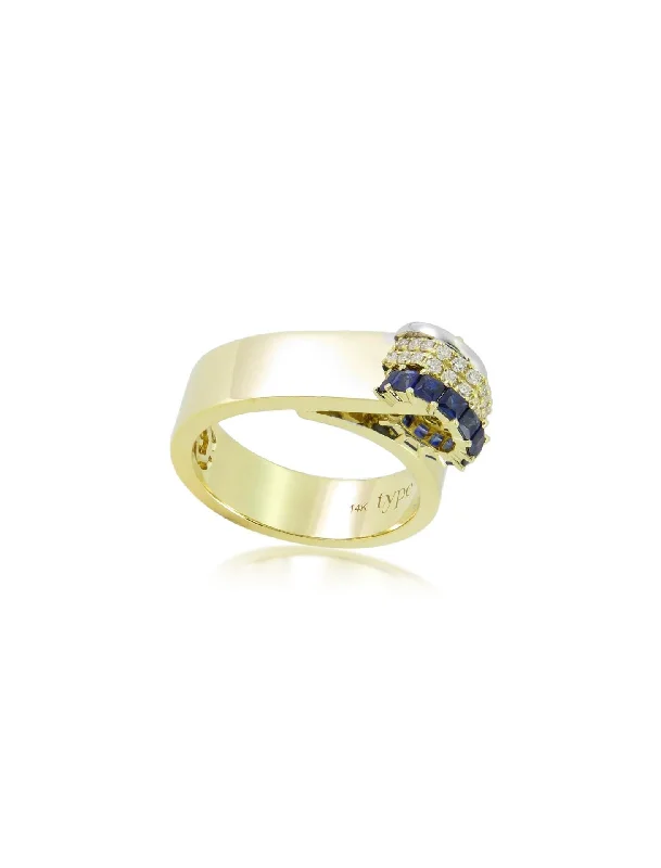 luxury diamond eternity ring Claire, 14K Yellow Gold, Blue Sapphire + Diamond Ring