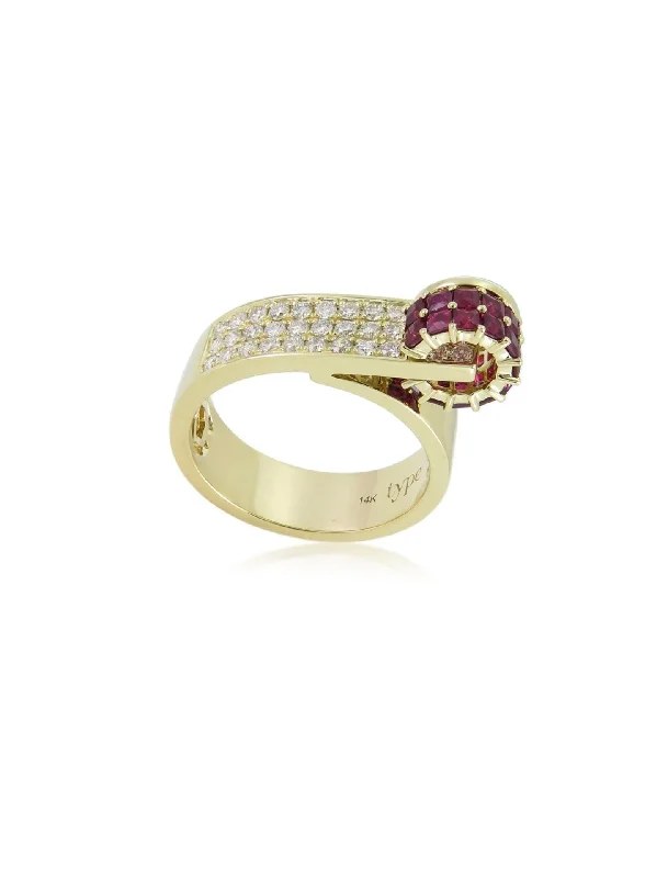 amethyst gemstone engagement ring Esmee, 15K Yellow Gold, Ruby + Diamond Ring