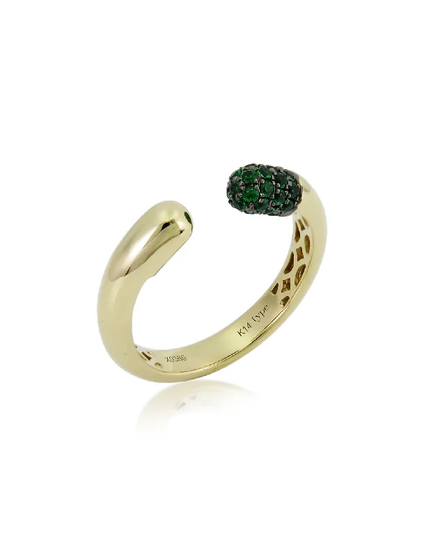 rose gold snake chain bracelet Tube, 14K Yellow Gold + Tsavorite Ring