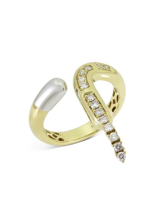 hammered copper wedding band Drip Tube, 14K Yellow Gold + Diamond Ring