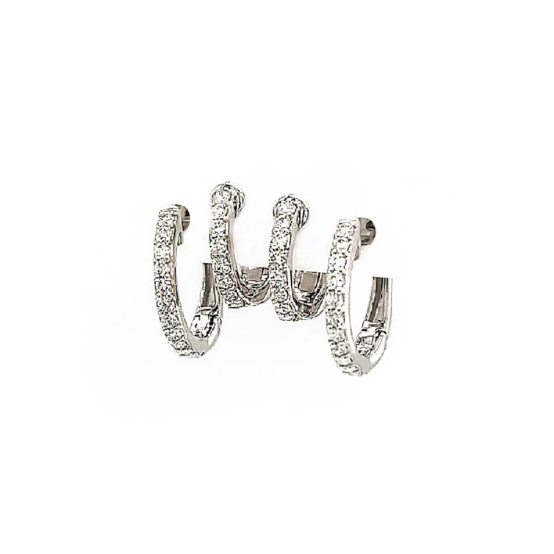 vintage-style floral brooch Diamond Double Hoop Earrings