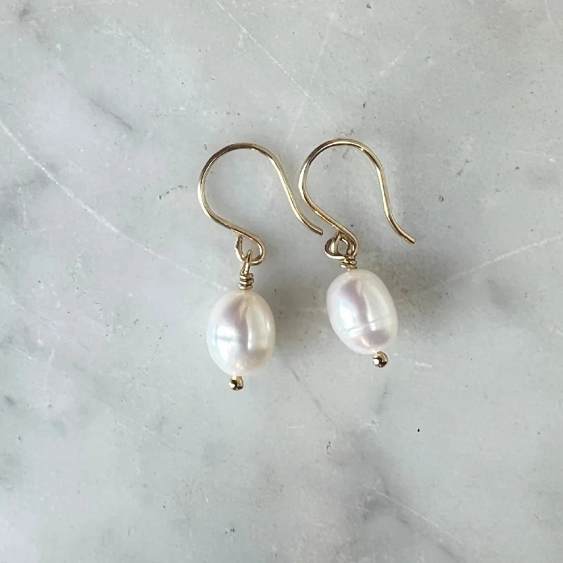 handmade leather cuff bracelet White Pearl Drop Earrings