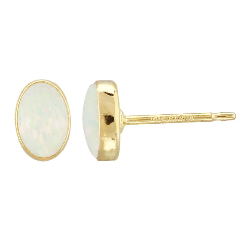 statement gemstone necklace handmade 14k Yellow Gold Opal Studs