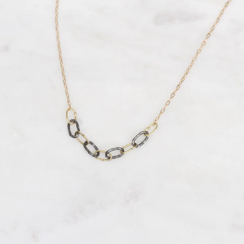 personalized initial ring stackable Two tone Baby Bowline Segment Necklace
