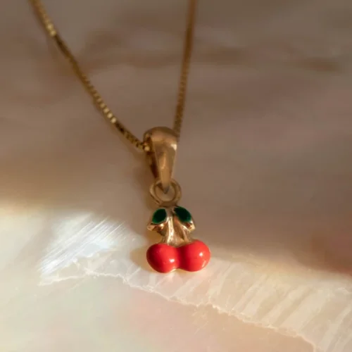 pearl and gold chain earrings 10k/Gold Cherry Necklace with 14KY Chain