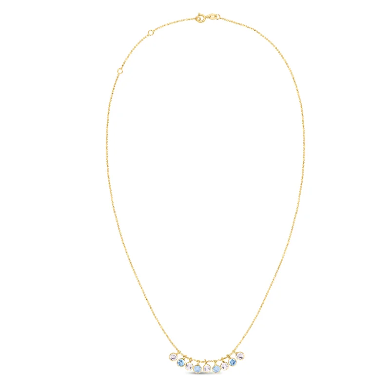 adjustable braided rope ring 14K Gold Blue and White Topaz Dancing Drop Necklace