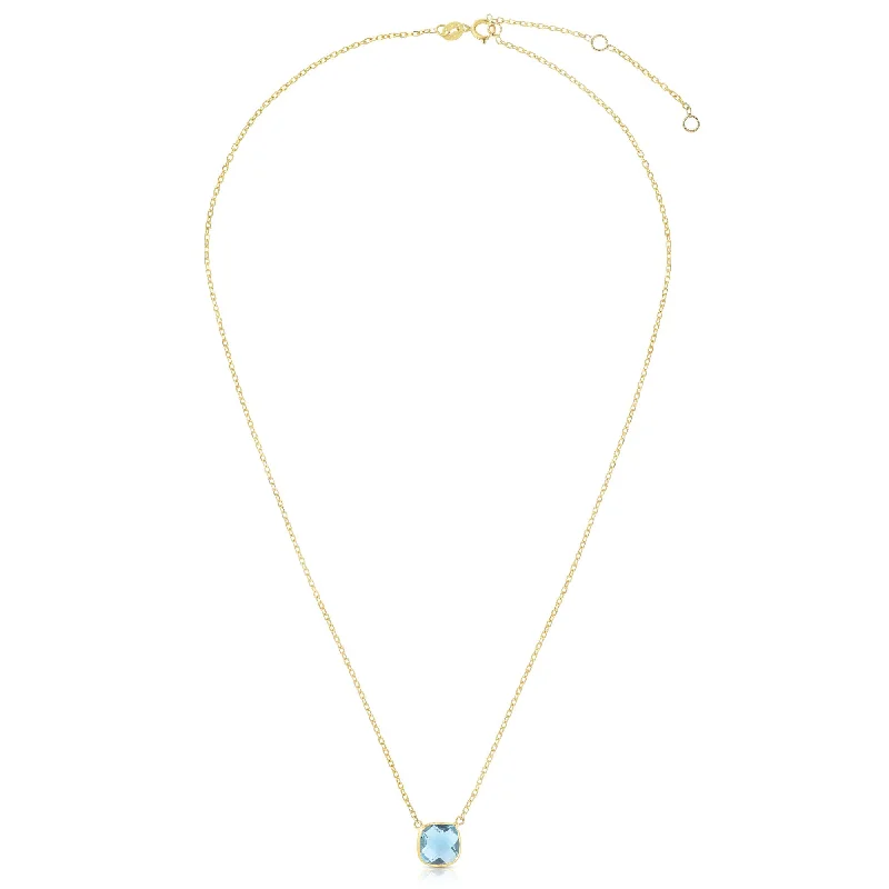 real zircon gemstone bracelet 14K Gold Blue Topaz Cushion Solitiare Necklace