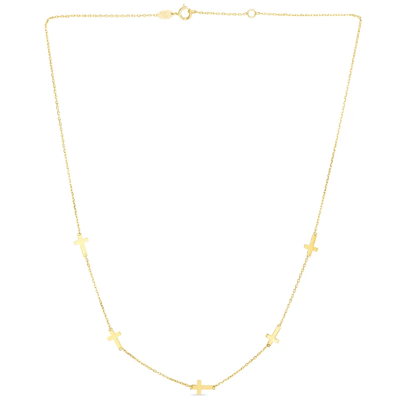 sterling silver angel wing pendant 14K Gold Cross Station Necklace