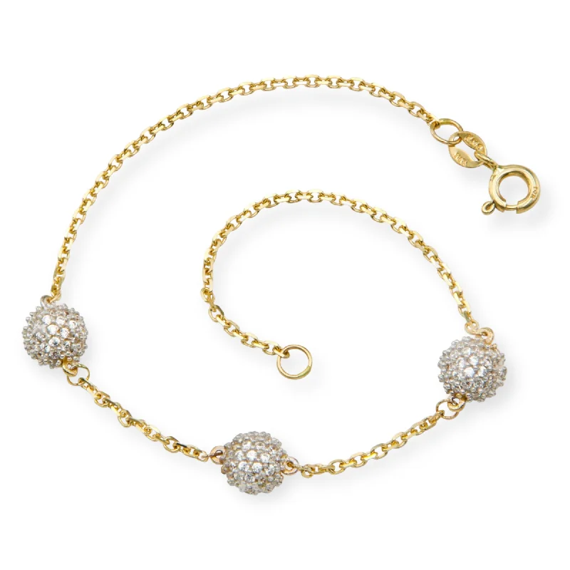 dainty gemstone drop earrings Olive Triple Sphere 14K Gold Bracelet