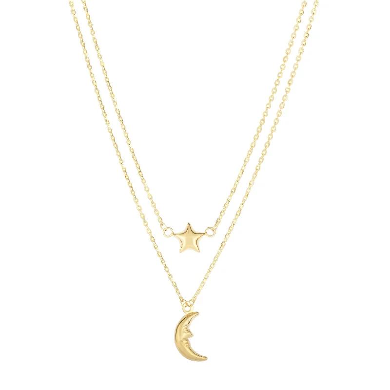unique blue topaz ring 14K Gold Polished Moon & Star Multi-Strand Necklace