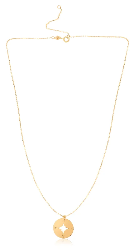 cubic zirconia stud earrings classic 14K Gold Polished North Star Disc Necklace