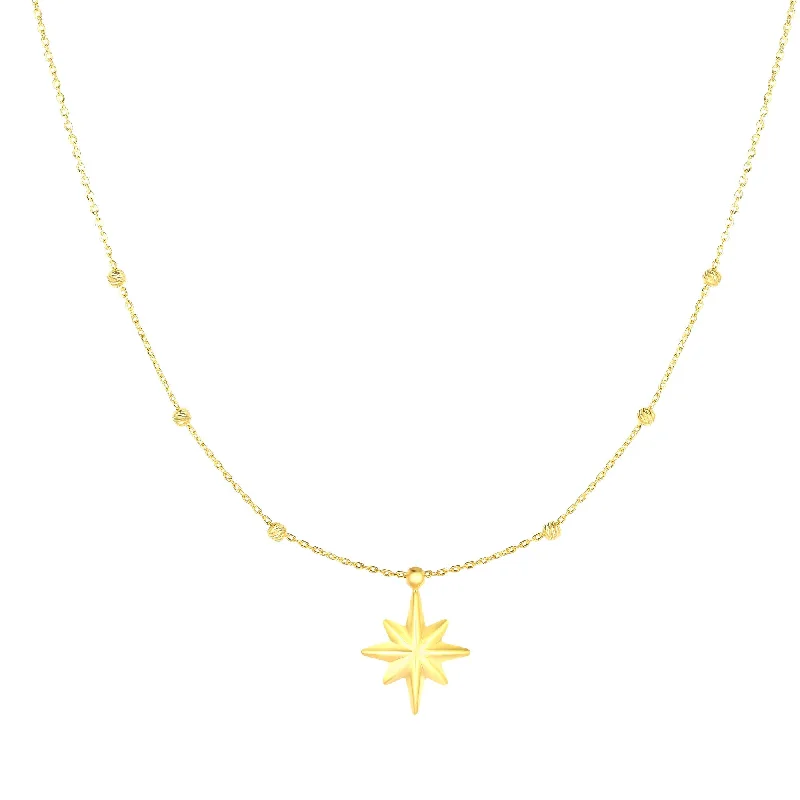 silver rope chain men 14K Gold Polished North Star Necklace