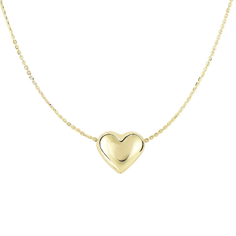 vintage-style garnet ring 14K Gold  Polished Puffed Heart Necklace