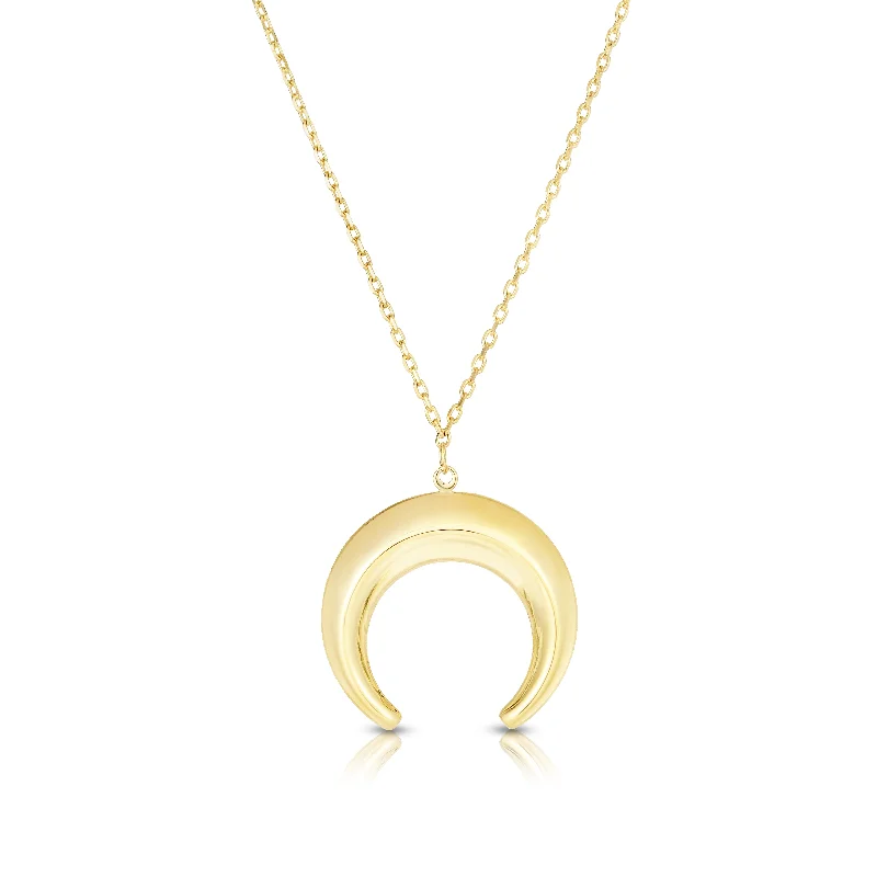 personalized pet photo necklace 14K Gold Puffed Crescent Necklace