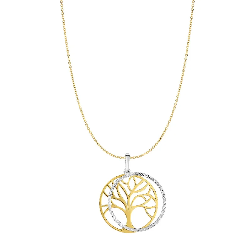 hammered silver wedding band 14K Two-tone Gold Double Disc Tree of Life Necklace
