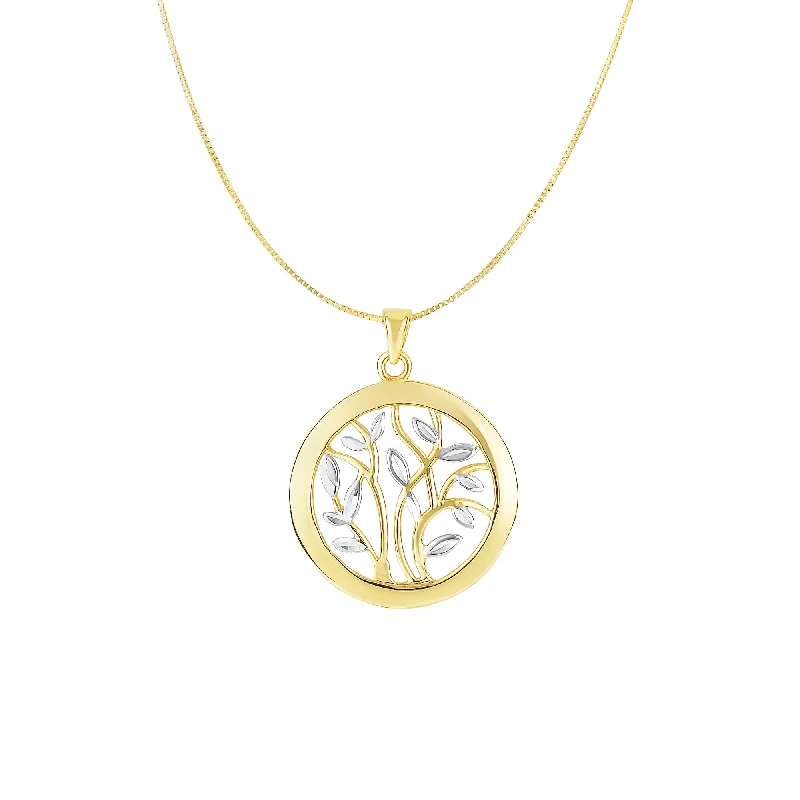minimalist clover charm bracelet 14K Two-tone Gold Tree of Life Polished Circle Necklace minimalist clover charm bracelet 14K Two-tone Gold Tree of Life Polished Circle Necklace
