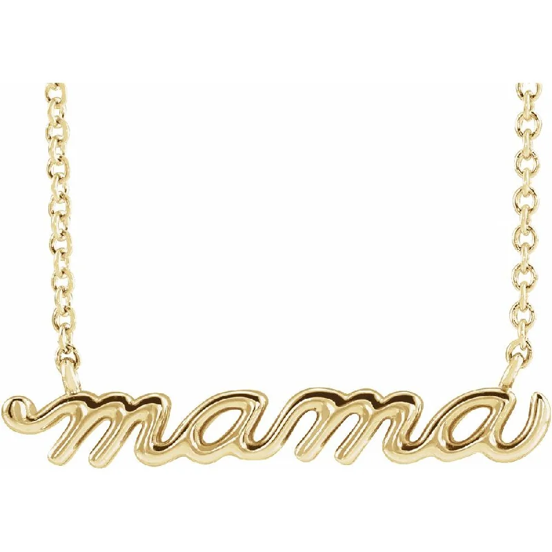 personalized couple’s bracelet engraved 14kt Yellow Gold Mama Script Necklace on 18" Chain