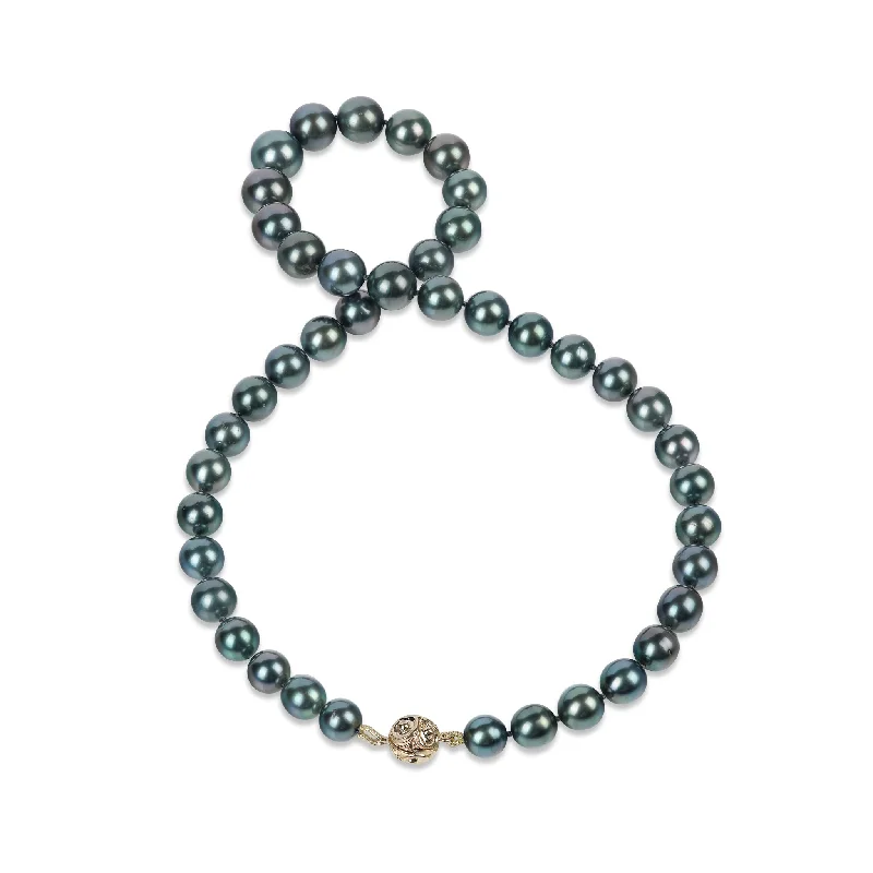 sterling silver charm anklet 17-19" Tahitian Black Pearl Strand with Magnetic Gold Clasp - 8-11mm