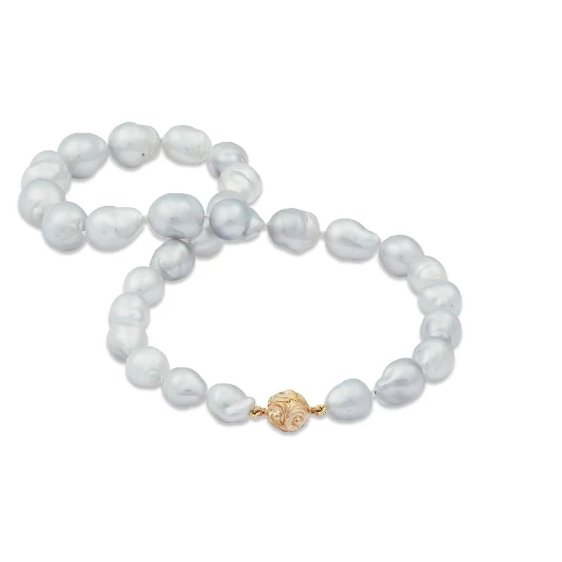 boho pearl charm bracelet 17-18" South Sea Silver Pearl Strand with Magnetic Clasp in Gold - 9-13mm